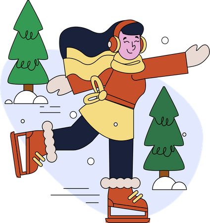 Girl enjoying Ice Skating  Illustration