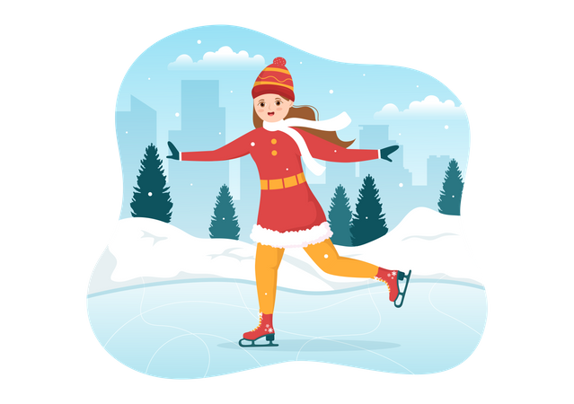 Girl enjoying ice skating  Illustration