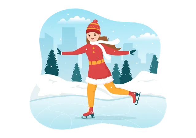 Girl enjoying ice skating  Illustration