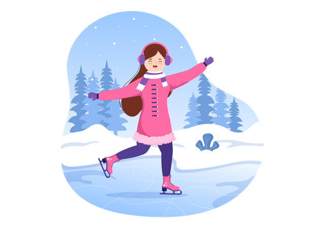 Girl enjoying ice skating  Illustration