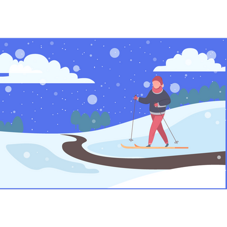 Girl enjoying ice skiing  Illustration