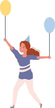 Girl Enjoying In Birthday Party Illustration