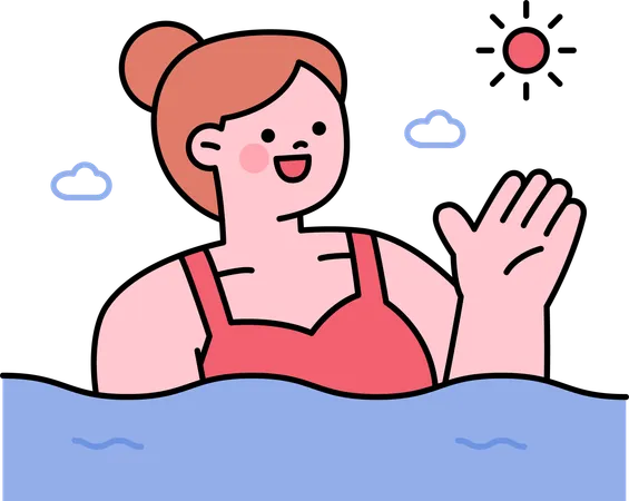 Girl enjoying in swimming pool in summer  Illustration