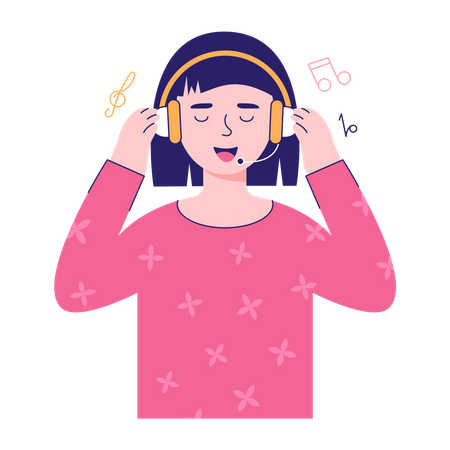 Girl Enjoying Music Illustration