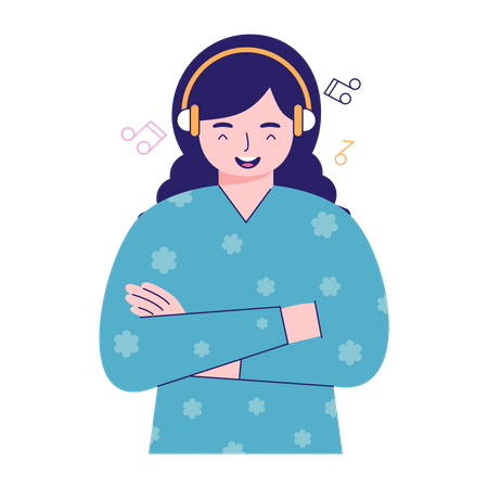 Girl Enjoying Music  Illustration