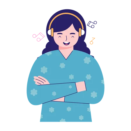 Girl Enjoying Music  Illustration