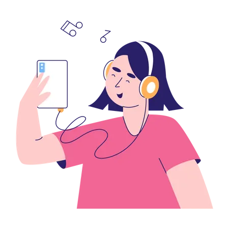 Girl Enjoying Music  Illustration