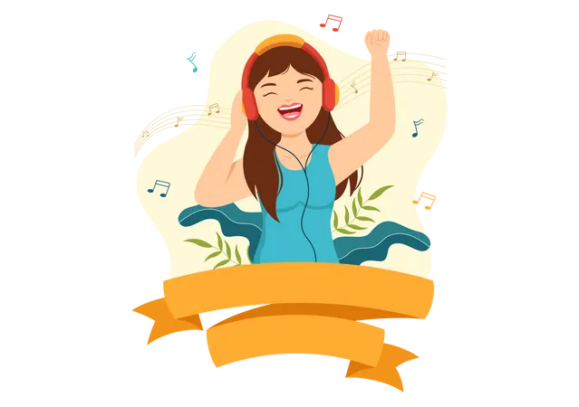 Girl enjoying music on World Music Day  Illustration