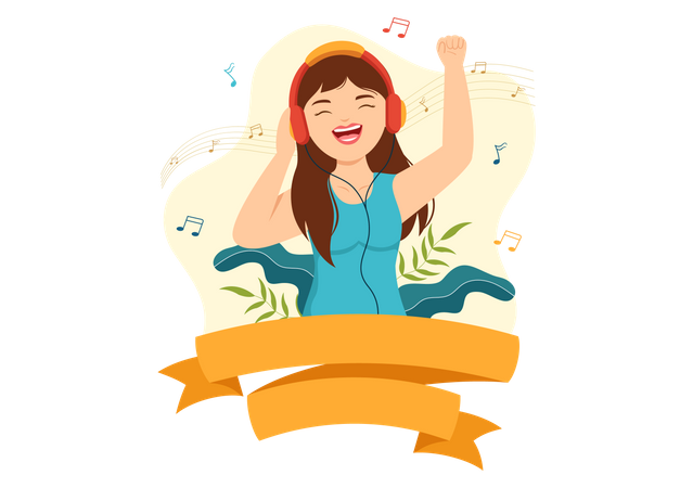 Girl enjoying music on World Music Day Illustration