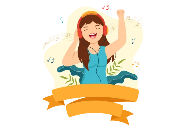 Girl enjoying music on World Music Day Illustration