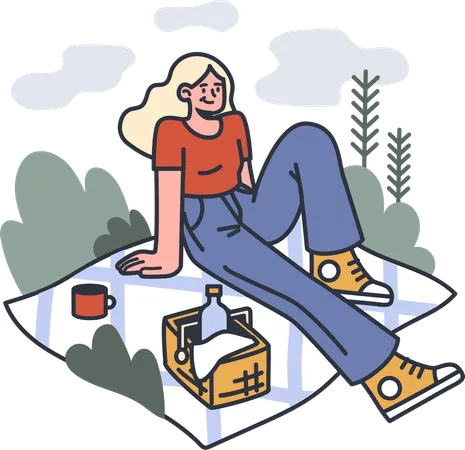 Girl enjoying picnic food  Illustration