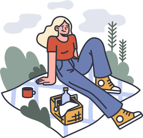 Girl enjoying picnic food  Illustration