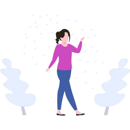 Girl enjoying rain  Illustration