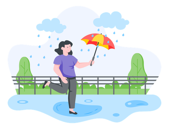 Girl enjoying rainy day  Illustration