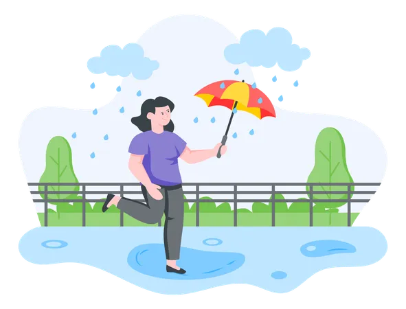 Girl enjoying rainy day  Illustration