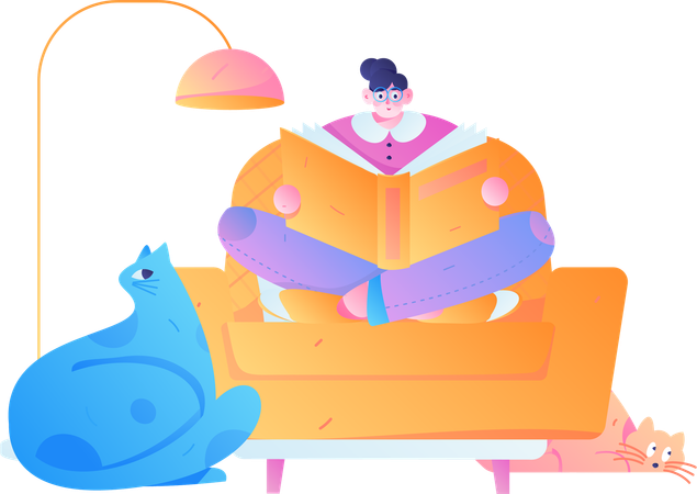 Girl enjoying reading book at home  Illustration