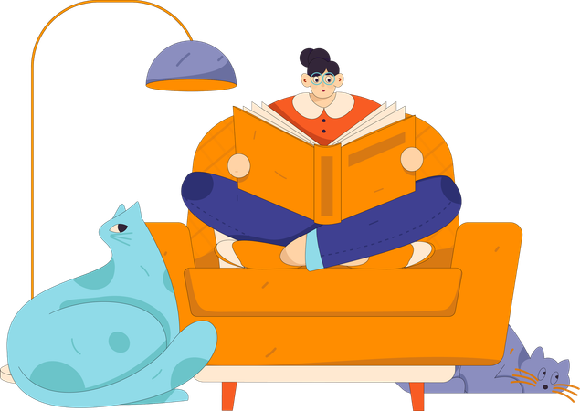 Girl enjoying reading book at home  Illustration