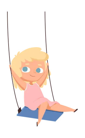 Girl enjoying rope swing Illustration