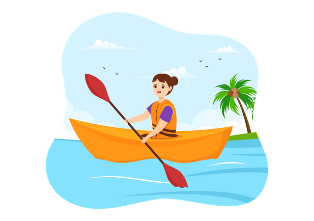 Girl enjoying Rowing Sport Illustration