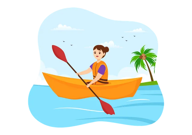 Girl enjoying Rowing Sport Illustration