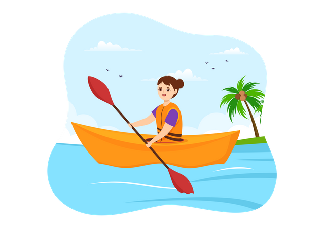 Girl enjoying Rowing Sport  Illustration