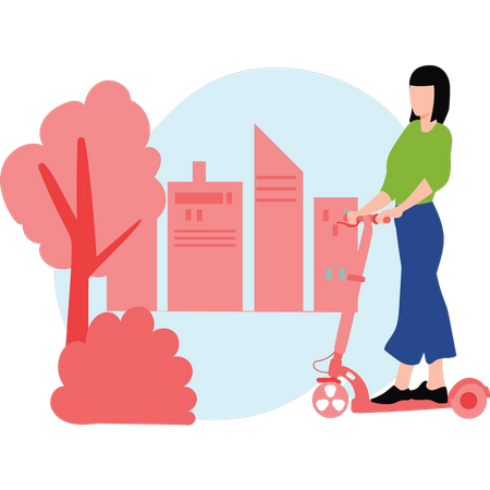 Girl enjoying scooter skating  Illustration