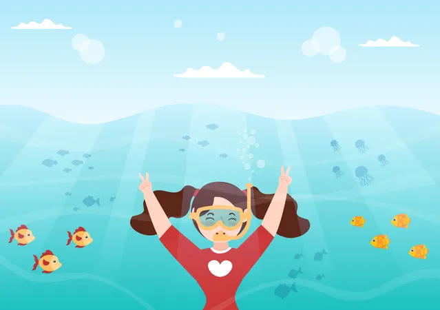 Girl enjoying scuba diving  Illustration