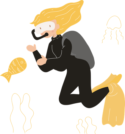 Girl enjoying Scuba diving  Illustration