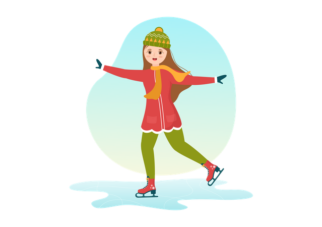 Girl enjoying Skating on Ice  イラスト
