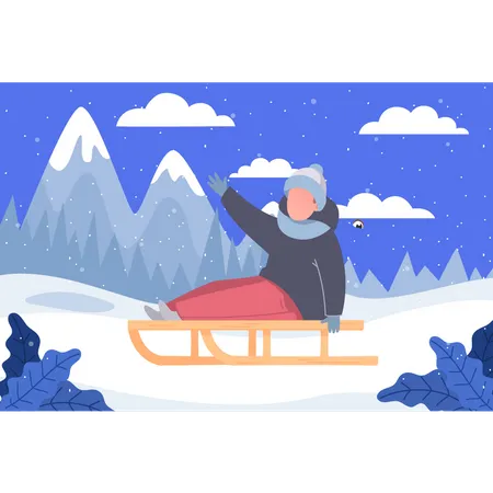 The Girl Is Skiing In Winter Illustration