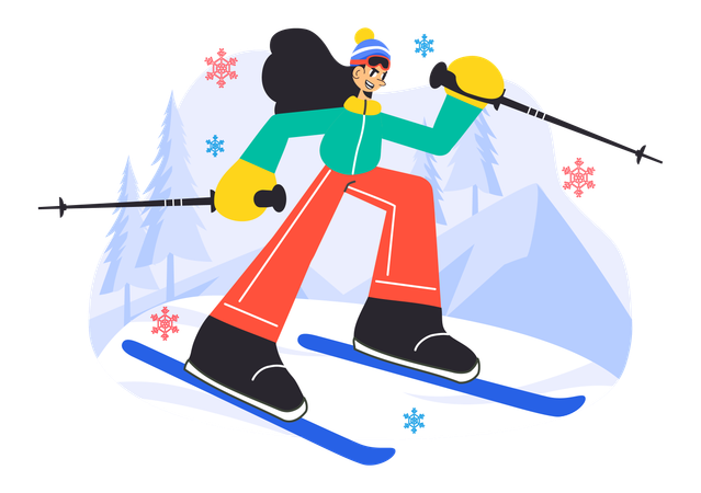 Girl enjoying skiing sports  Illustration