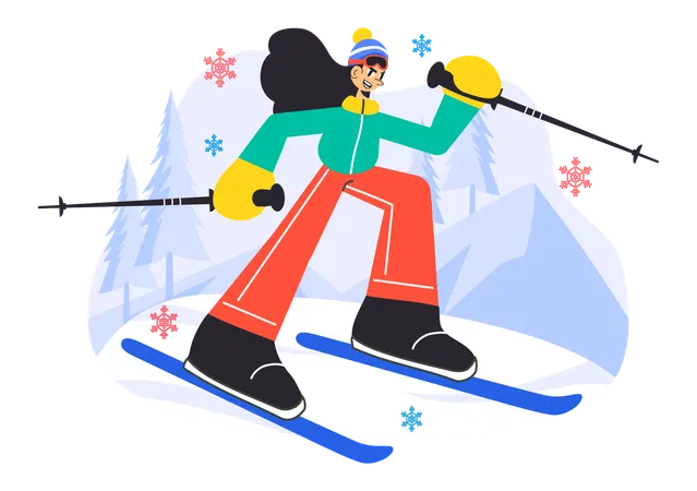 Girl enjoying skiing sports  Illustration