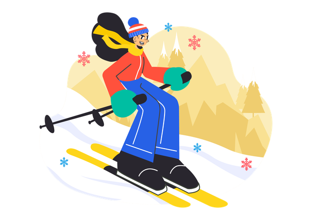 Girl enjoying skiing sports  Illustration