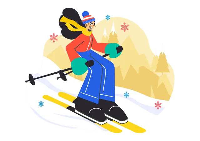 Girl enjoying skiing sports  Illustration
