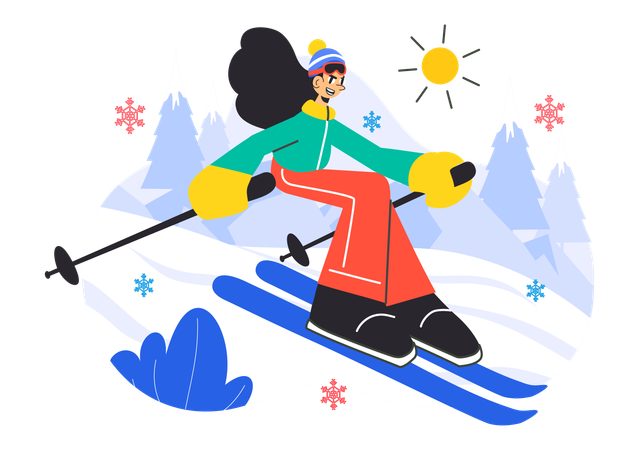 Girl enjoying skiing sports  Illustration