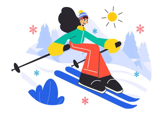 Girl enjoying skiing sports  Illustration