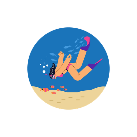 Girl enjoying Snorkeling underwater adventure  Illustration