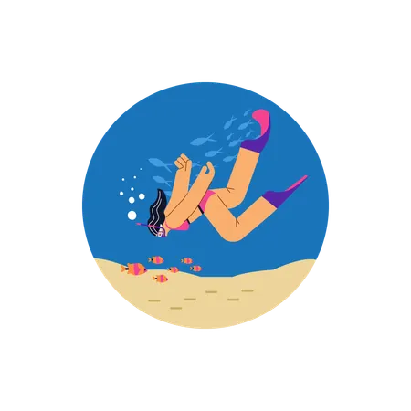 Girl enjoying Snorkeling underwater adventure  Illustration