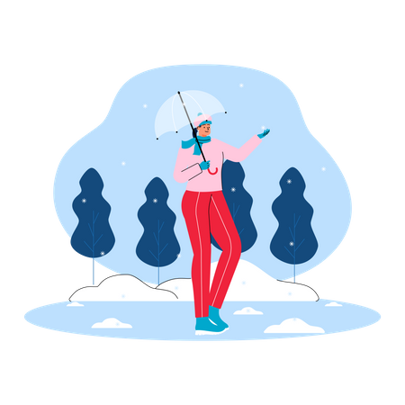 Girl enjoying snow rain Illustration