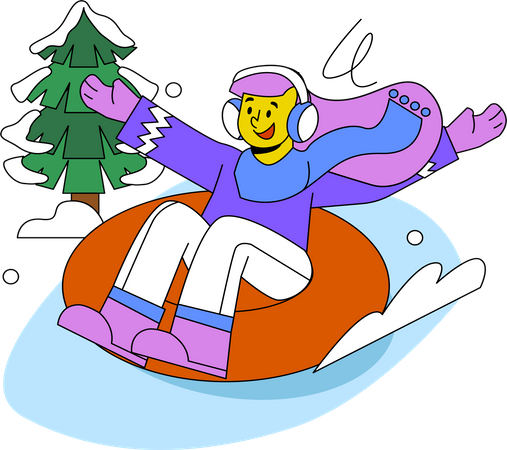 Girl enjoying Snow Slide Illustration