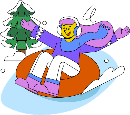 Girl enjoying Snow Slide  Illustration