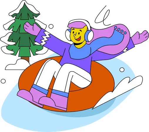 Girl enjoying Snow Slide  Illustration