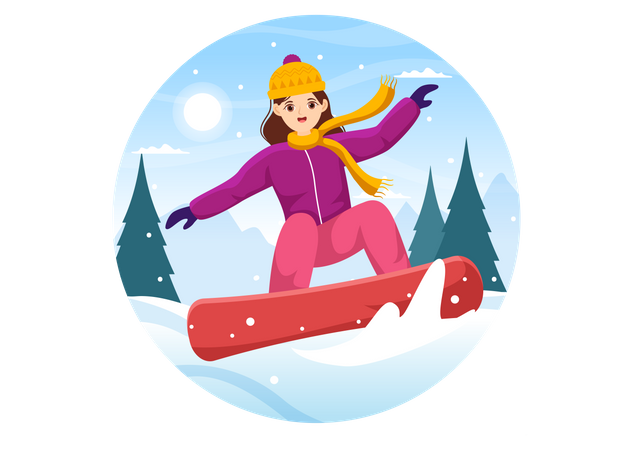 Girl Enjoying Snowboarding Illustration