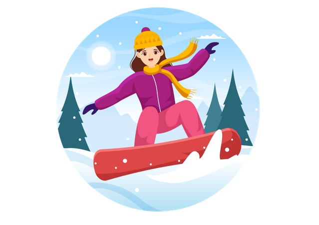 Girl Enjoying Snowboarding  Illustration