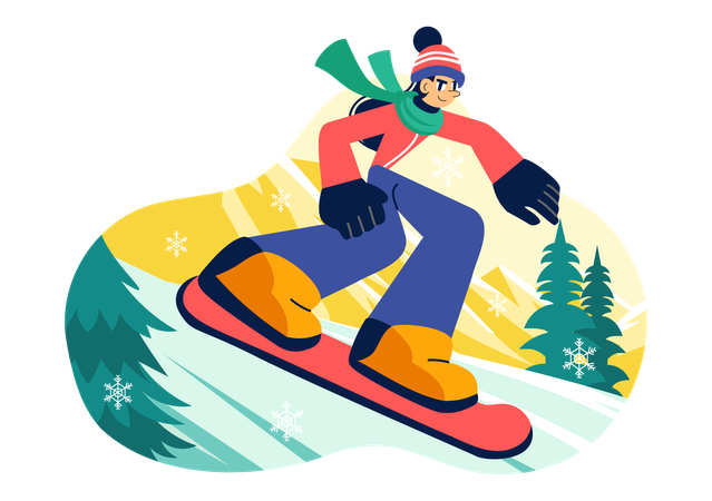Girl enjoying Snowboarding Sport  Illustration
