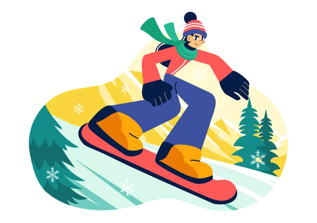 Girl enjoying Snowboarding Sport  Illustration
