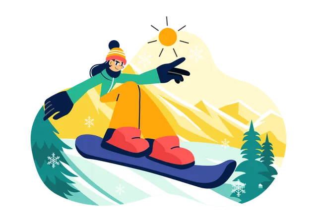 Girl enjoying Snowboarding Sport  Illustration