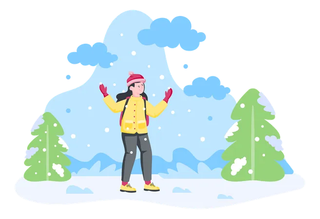 Girl enjoying snowfall  Illustration