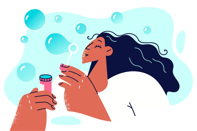 Girl enjoying soap bubble  Illustration