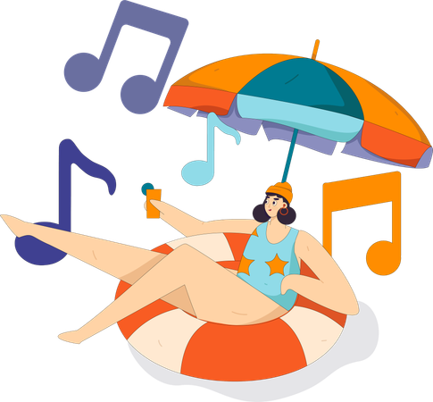Girl enjoying song on vacation  Illustration